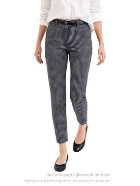 Parisian Chic Ankle Pants Indigo Print Slim Tailored Office Core